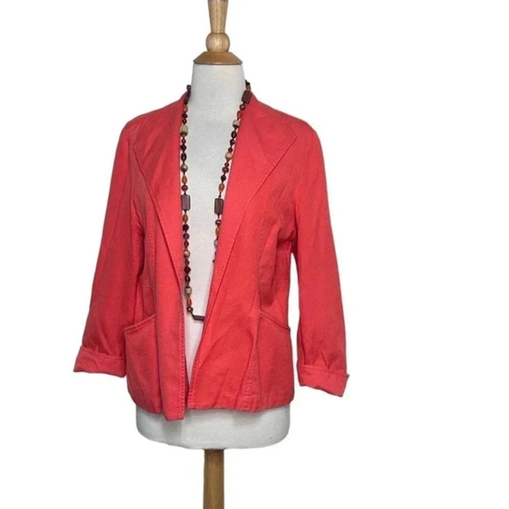 Coldwater Creek 14P coral orange silk/cotton lightweight blazer jacket
